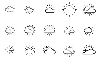 Obraz premium Single Weather Forecast Icon In Clean Minimal Outline Line Art Style Show A Sun Partially Covered By A Cloud Use Thin Bl