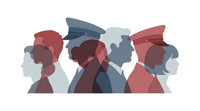 Diverse group of professional human profiles in a minimalist vector art illustration style.