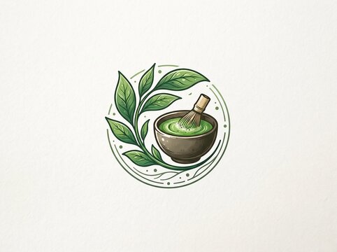 green tea cup with leaves