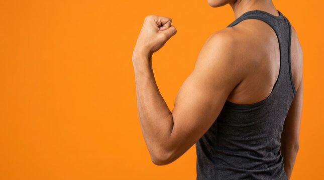 A person flexes their bicep showing arm muscles and strength in a tank top women health