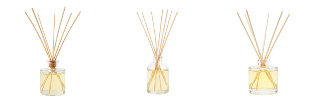 Aromatherapy Reed Diffusers with Glass Bottles Set Isolated on Transparent or White Background