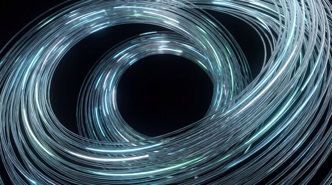 Symmetrical 3D fiber coils forming a glowing donut shape