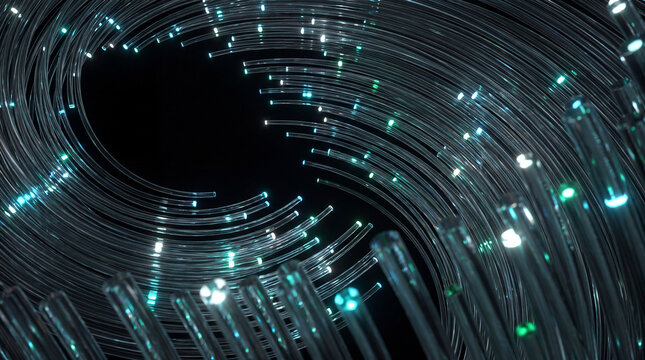 Dense 3D fiber sparkles swirling around a dark vortex