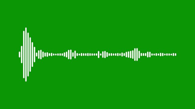 Digital music waveform animation, white sound frequency visualization,  minimalist digital frequency equalizer for music production, streaming media on green screen background.4k video