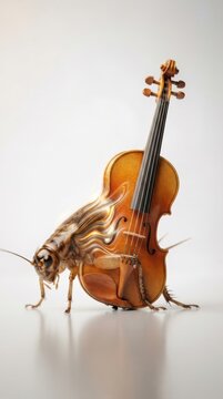 Grasshopper merging with a violin