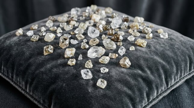 Scattered Rough Uncut Diamonds Displayed on a Dark Textured Surface Showing Natural Mineral Beauty