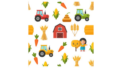 Fototapeta premium Seamless Farm and Agriculture Cartoon Pattern