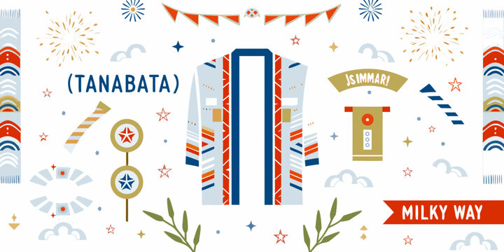 Tanabata festival illustration features a happi coat and celebratory elements