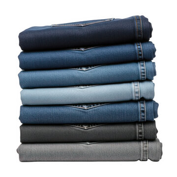 Stacked folded denim jeans in various shades