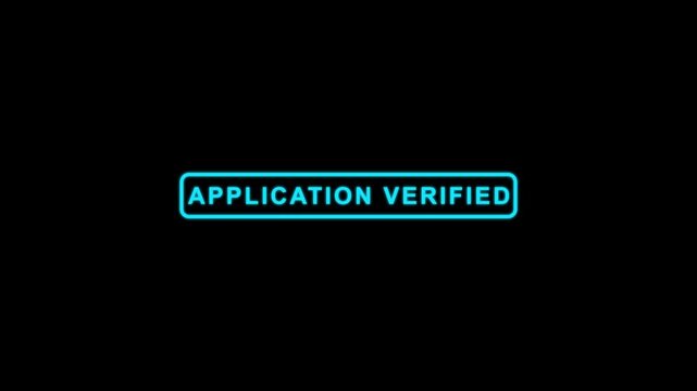 Application Verified Status Badge on Black Background, Minimalist White Border Frame for Digital Approval, Software Verification, and Business Validation Interface Icon