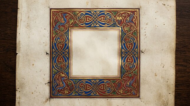 Blank medieval illuminated manuscript border on parchment.