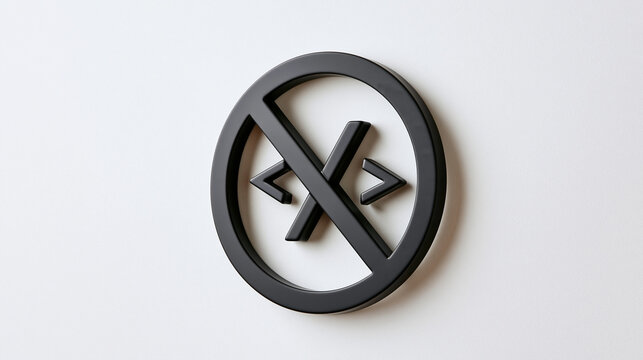 No script coding icon, no code automation sign, black crossed circle on white background, with copy space