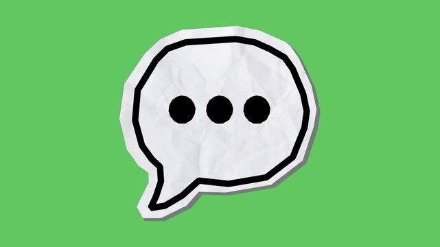 Paper cutout typing bubble chat with three dots animated on green screen