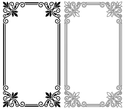 Ornate floral frame corners with swirling designs on a white background silhouette