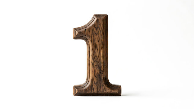 Three-Dimensional Number One Made of Rich Dark Wood Texture