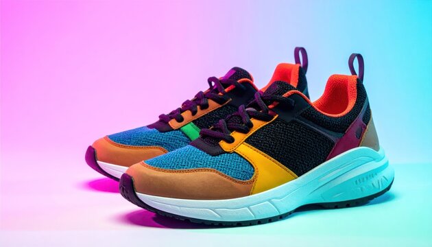 Colorful sneakers on a vibrant background, showcasing modern design and style.