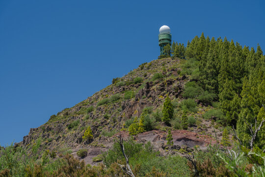 Radar dome above pine forest, Tenerife