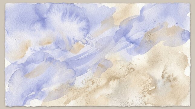Abstract watercolor painting with blue and beige colors. The artwork features abstract shapes and patterns.