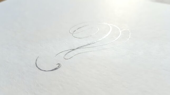 Elegant calligraphy letter W drawn with silver ink on white textured paper, suitable for typography, lettering, and design projects.