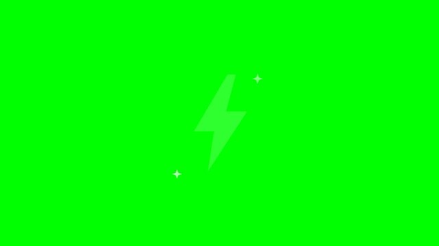 Dynamic motion of electrical energy transfer in lightning bolt with vibrant green background.