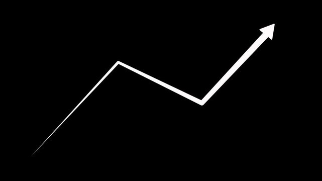 Business arrow graph rising icon animation on black background. Business growth chart line icon. Business up trend animation for market recovery Concept with alpha channel