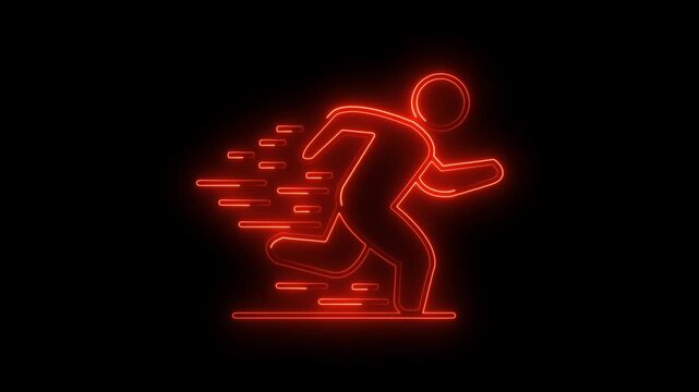 Glowing neon line runner sing. Running neon sign appear in center and disappear after some time.4k vedio