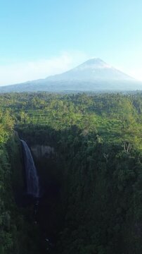 view from the mountain and waterfall drone view