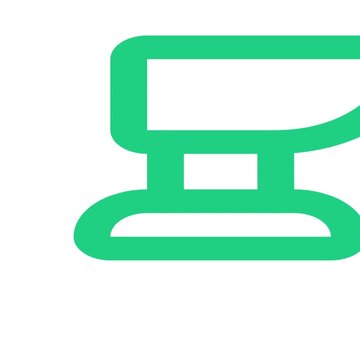 Green anvil icon featuring smooth rounded edges and bold stroke lines appears in this minimalist vector animation motion footage designed for sleek modern digital interface displays.