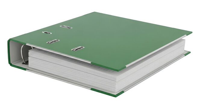 Green office ring binder file folder isolated on a transparent background