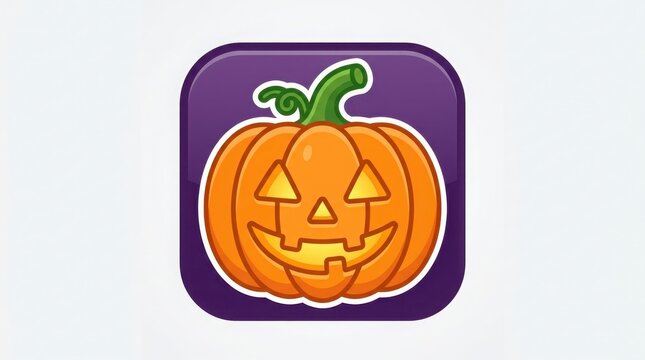 Happy jack o lantern pumpkin with green stem icon