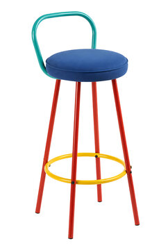Colorful Modern Bar Stool with Blue Seat and Red Legs