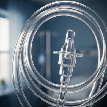 Clear medical nasal cannula oxygen tube coiled neatly, representing respiratory support and healthcare