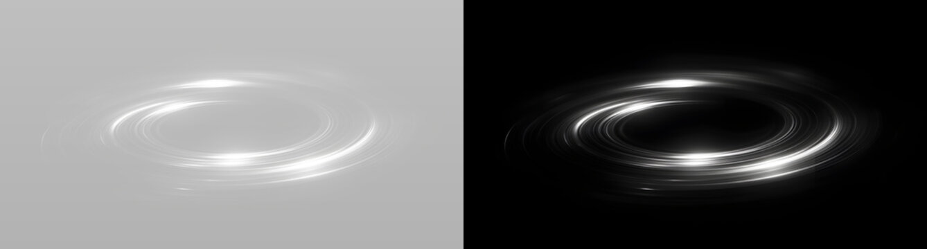 White glowing circle with luminous rings, bright highlights and abstract spiral effect.