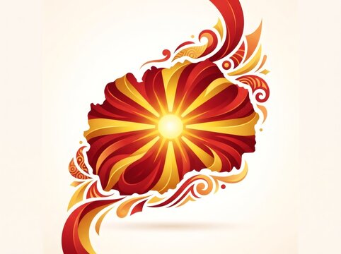 North Macedonia map outline forming dynamic ribbons sunburst