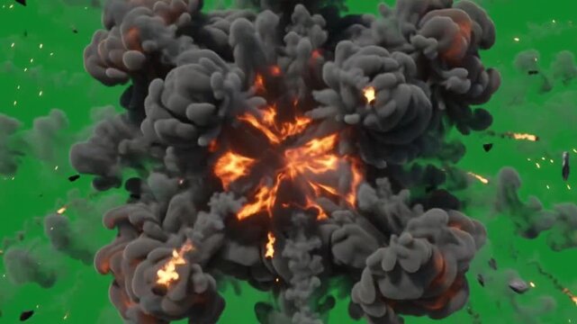 Powerful Explosion Erupting With Thick Black Smoke and Debris