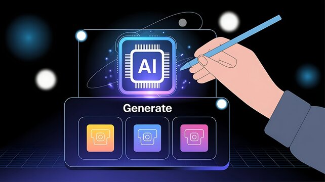AI technology interface for creative content generation using a digital stylus and neural network processing concept