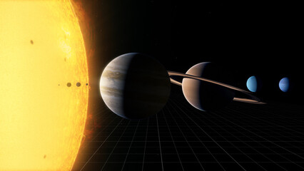 Full Solar System The entire Solar System from the Sun to Neptune, depicted with realistic relative sizes. Visualization based on NASA/ESA data. © Christian Stangl