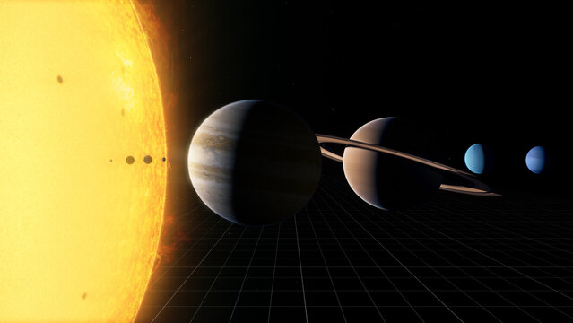 Full Solar System
The entire Solar System from the Sun to Neptune, depicted with realistic relative sizes. Visualization based on NASA/ESA data.