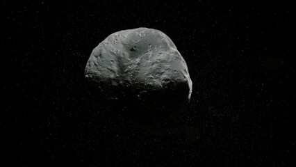 Rocky Asteroid in Deep Space Still image of an irregularly shaped asteroid in space. Visualization based on NASA/ESA data. © Christian Stangl