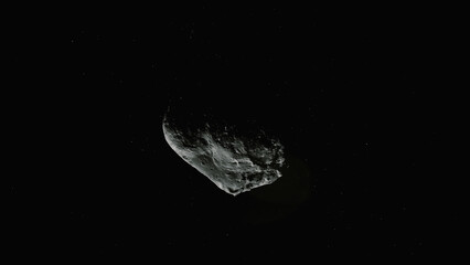 Rocky Asteroid in Deep Space Still image of an irregularly shaped asteroid in space. Visualization based on NASA/ESA data. © Christian Stangl