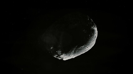 Rocky Asteroid in Deep Space Still image of an irregularly shaped asteroid in space. Visualization based on NASA/ESA data. © Christian Stangl