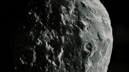 Closeup of an Asteroid in Deep Space Detailed still image of an irregularly shaped asteroid in space. Visualization based on NASA/ESA data. © Christian Stangl