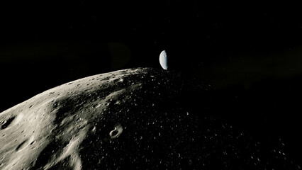 Binary Asteroid. Realistic still image of a double asteroid in deep space.Visualization based on NASA/ESA data. © Christian Stangl