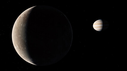 Jupiter Moon Ganymede  Realistic still image of Jupiter's moon Ganymede in deep space. Visualization based on NASA/ESA data. © Christian Stangl