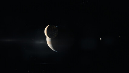 Jupiter with Europa in the Foreground Realistic still image of the gas giant Jupiter orbited by its Jovian Moons.  Visualization based on NASA/ESA data. © Christian Stangl