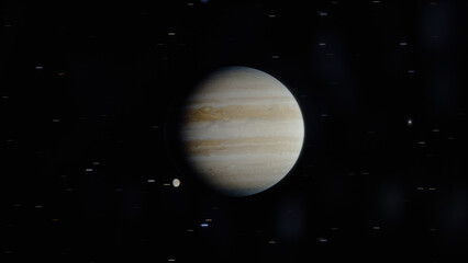 Jupiter Realistic still image of the gas giant Jupiter orbited by its Jovian Moons.  Visualization based on NASA/ESA data. © Christian Stangl