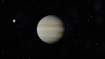 Jupiter Realistic still image of the gas giant Jupiter orbited by its Jovian Moons.  Visualization based on NASA/ESA data. © Christian Stangl