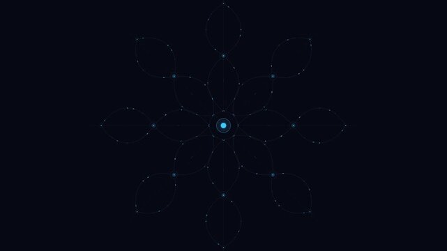 Abstract digital flower network animation, futuristic tech connection background