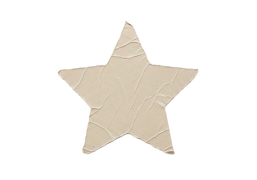 Cardboard star shape isolated on transparent background five pointed craft beige