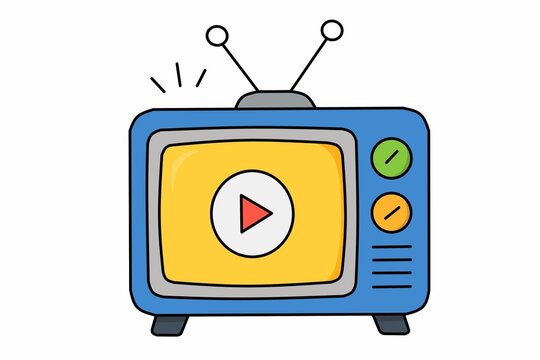 Set of Colorful Television and Broadcasting Icons with Satellite Dish, Global TV and Media Communication Illustration